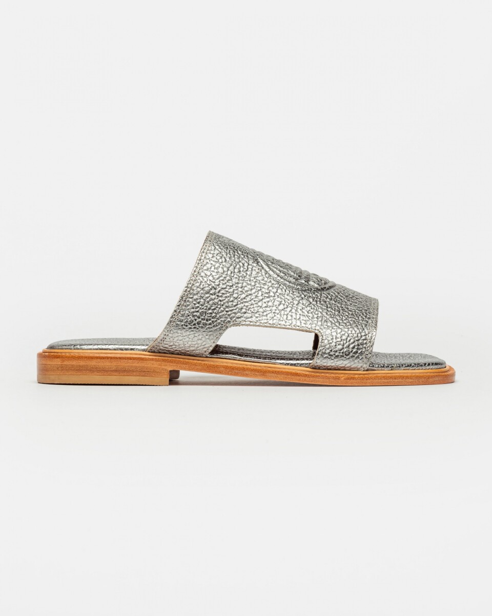 Flat Audrey En Cuero Graneado Metalizado - Plata 