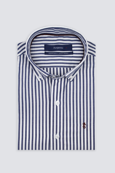 Camisa de Hombre Premium Rayada Raya Azul Oscuro