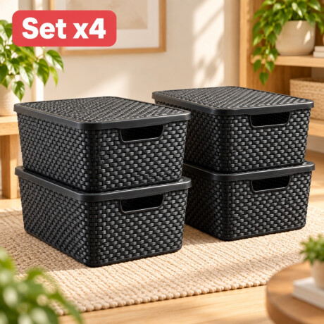 Set x4 caja ratán 20 lts NEGRO