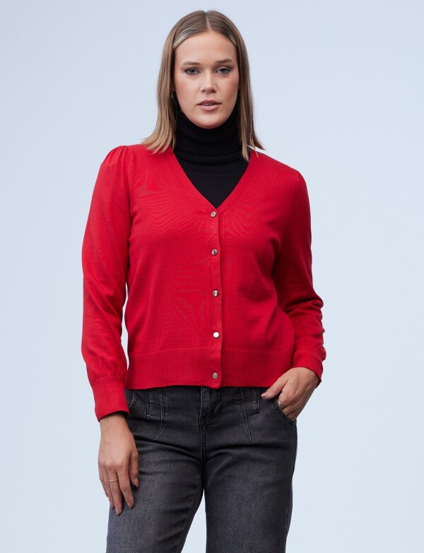 Cardigan Basico Boton Metal ROJO