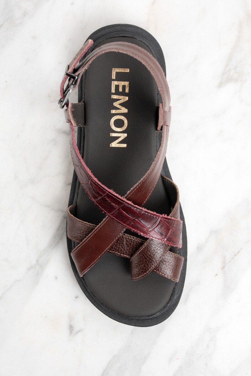 Sandalia Cuero Combinada Bordeaux