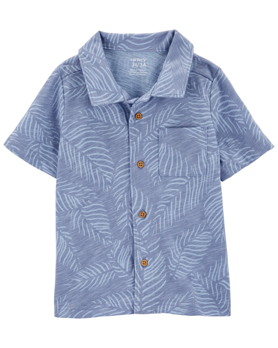 Camisa de algodón, manga corta, diseño palmeras 