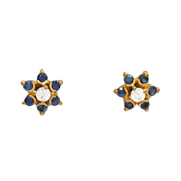 Caravanas Flor de Zafiro y Zirconia de oro- Oro bajo - Zafiro y zirconia- CA8193 conpiedra
