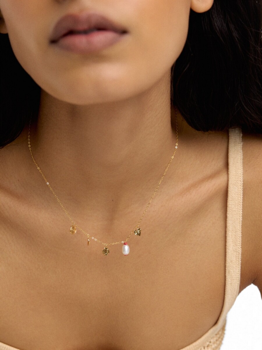 Collar Con Perlas De Agua Dulce - Plata De Ley 925 rojo
