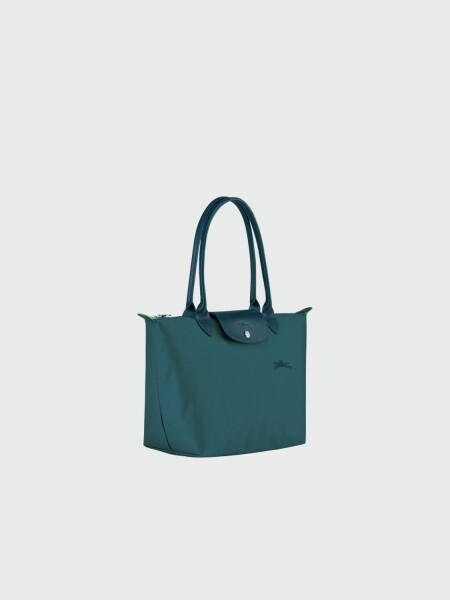 Longchamp -Cartera Longchamp plegable de nylon con cierre y asa larga, Le pliage M Jade