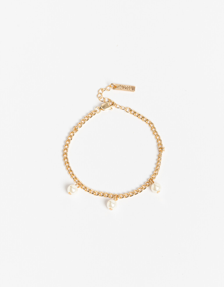 Pulseras Flexibles Metal Pulsera Flexible Con Perlas Bañada En Oro - Dorado
