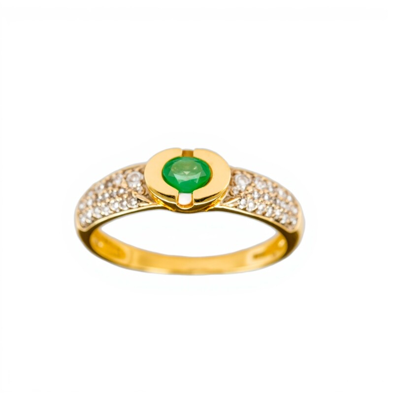 Anillo Solitario-Oro 18k-Piedra Esmeralda y Zirconia-AN9506 conpiedra