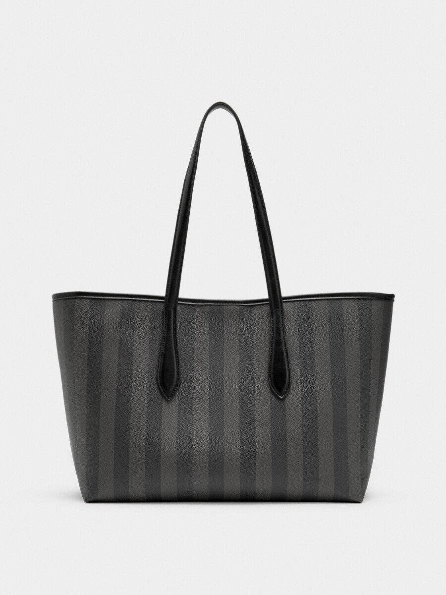 Bolso Shopper A Rayas Con Bolsa Extraíble negro