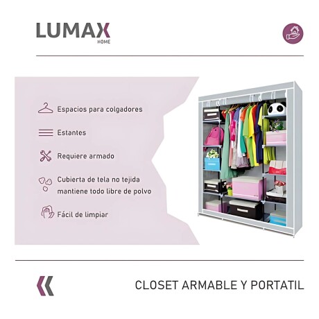 Ropero de 6 Estantes Desmontable de Caño y Tela TNT 150x45x175 Gris