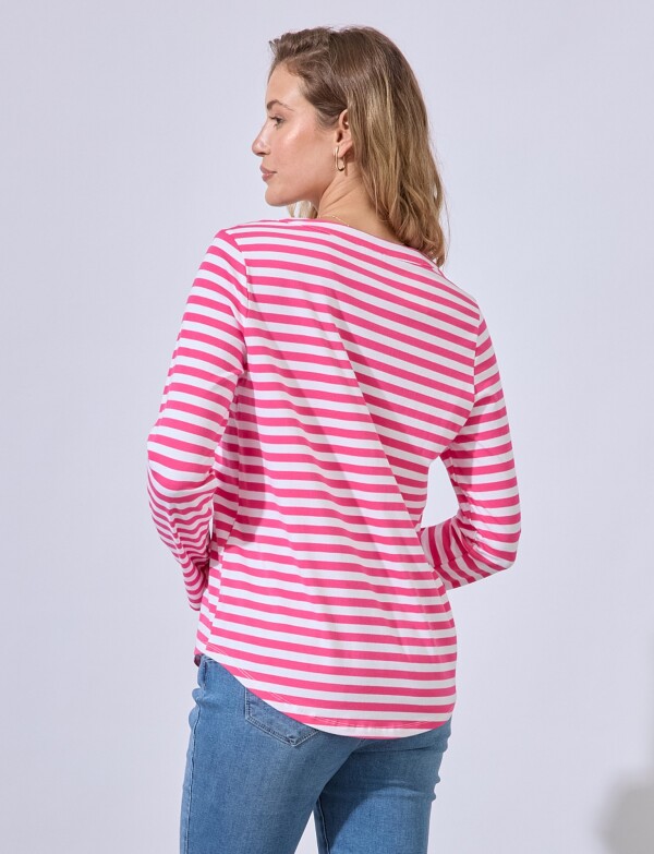 Remera Algodon Escote V FUCSIA