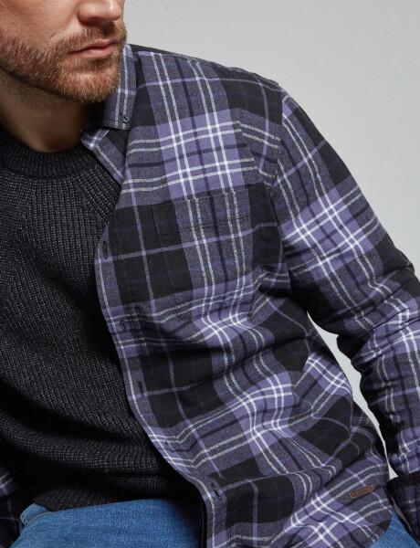 Camisa m/l franela cuadros negro