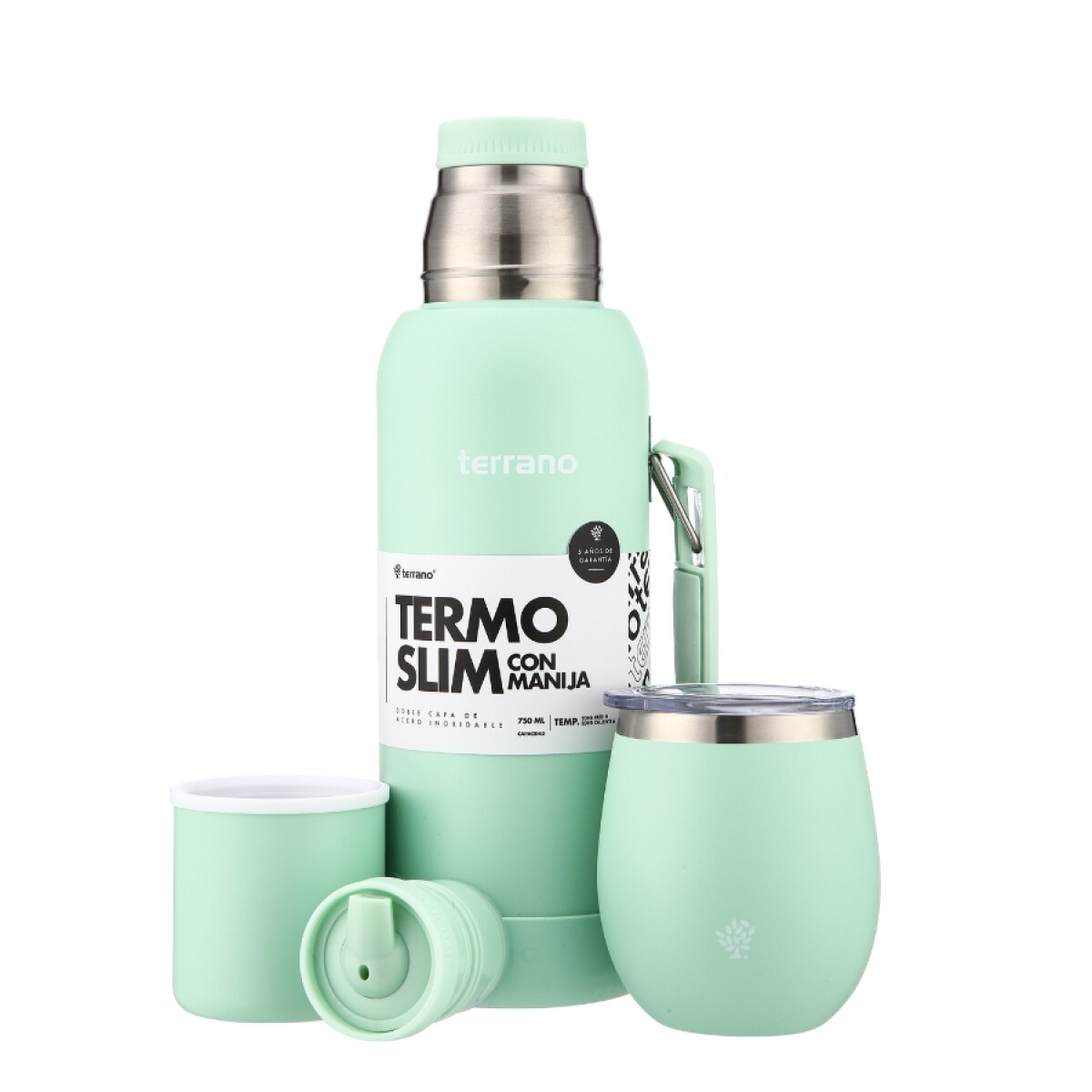 kit termo 750ml base silicona + mate tapa verde agua 