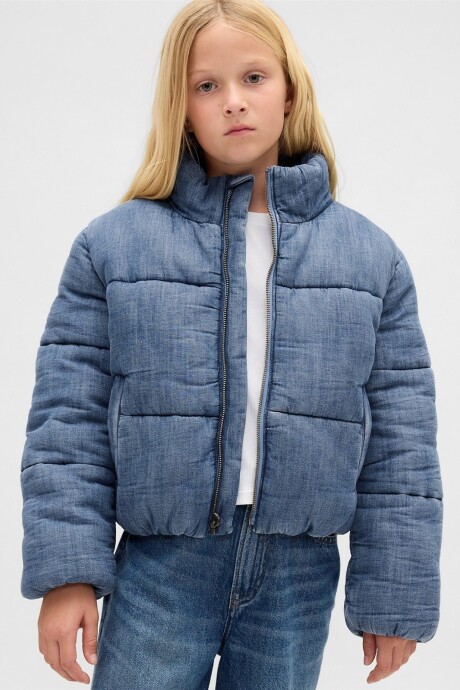 Campera De Jean Puffer Niña Medium Wash