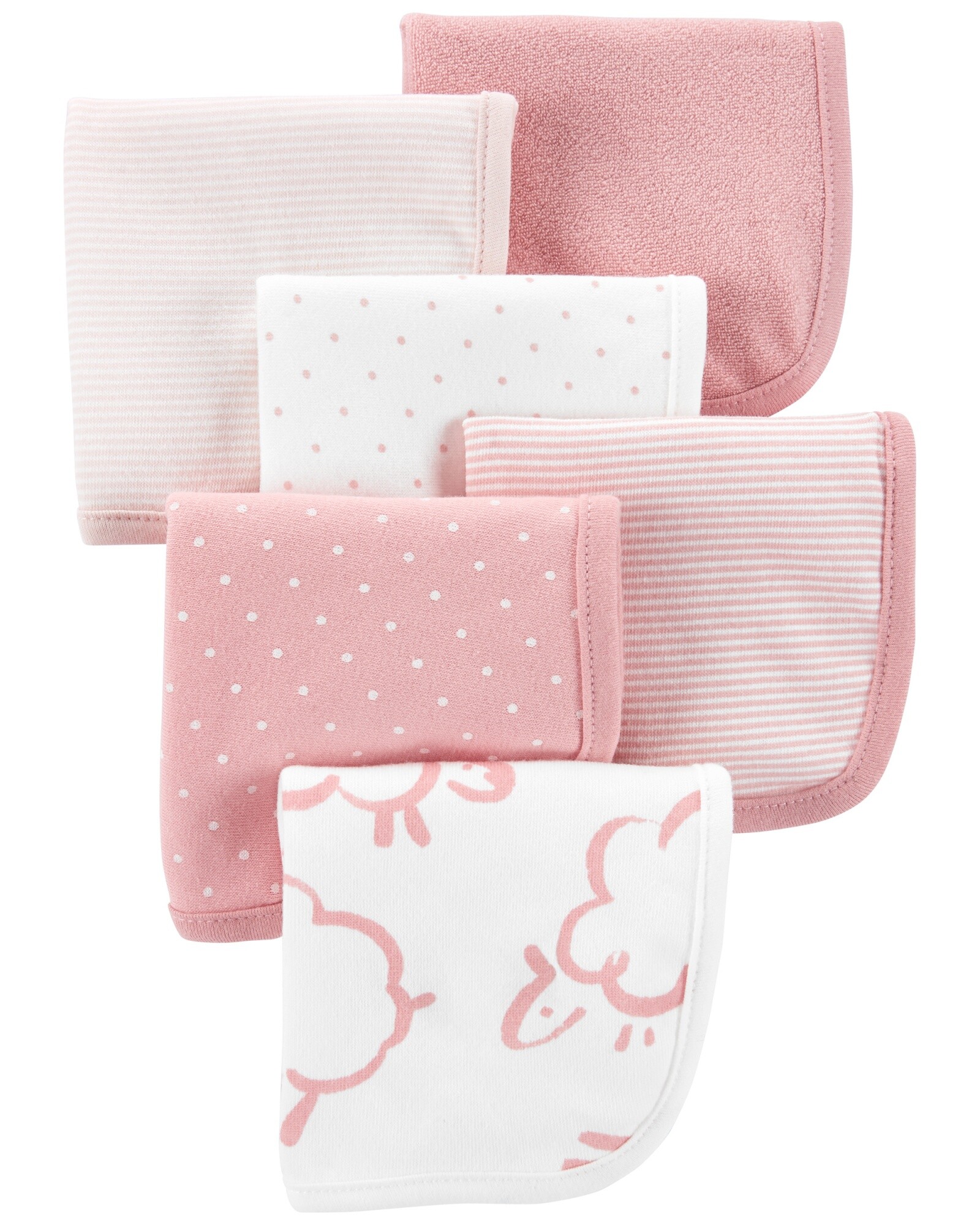 Pack seis paños de algodón para aseo, rosados Sin color