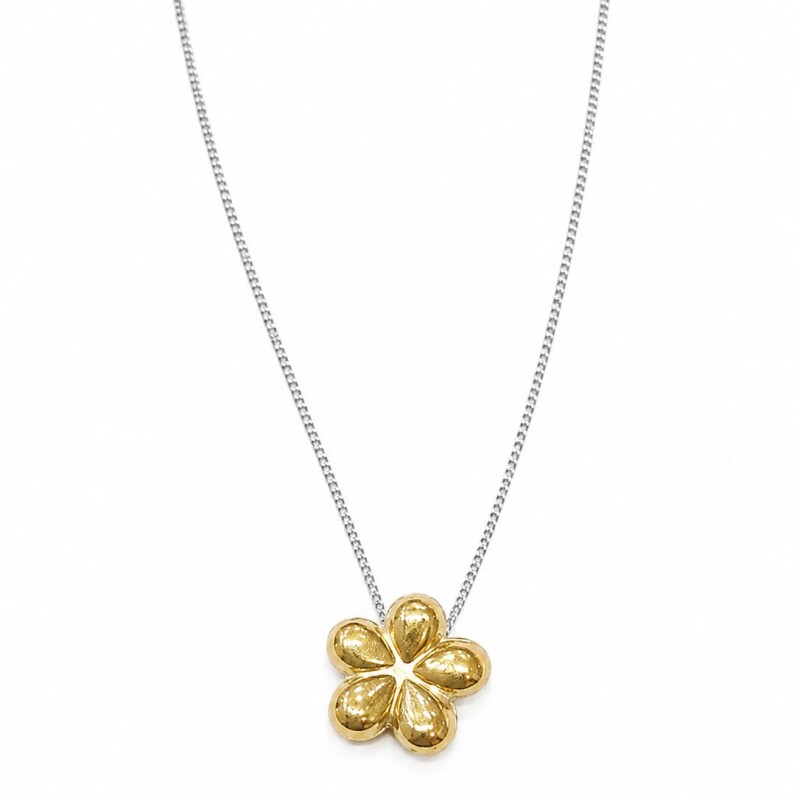 Conjunto cadena y colgante flor plata y oro Conjunto cadena y colgante flor plata y oro