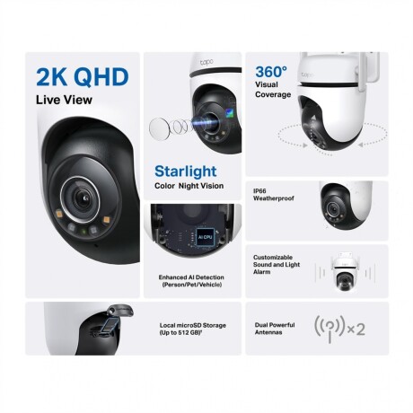 Cámara de Seguridad Exterior Tapo C520W Con WiFi 2K QHD PTZ Cámara de Seguridad Exterior Tapo C520W Con WiFi 2K QHD PTZ