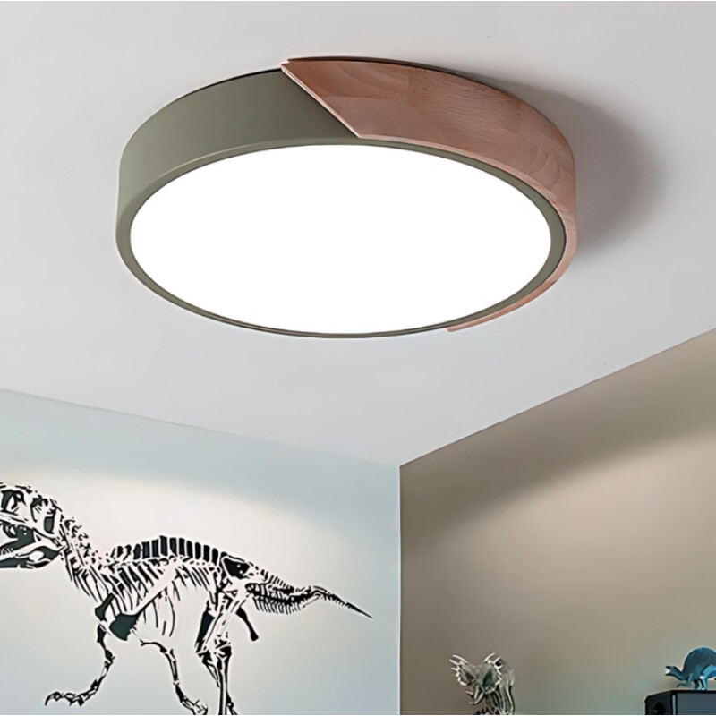 Luminaria Luz Fria Plafon Led Diám 30cm Metal Y Madera Gris