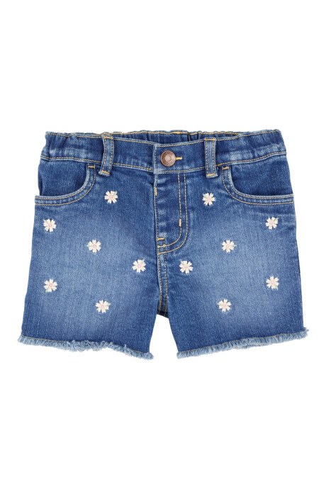 Short jean con bordado floral Sin color
