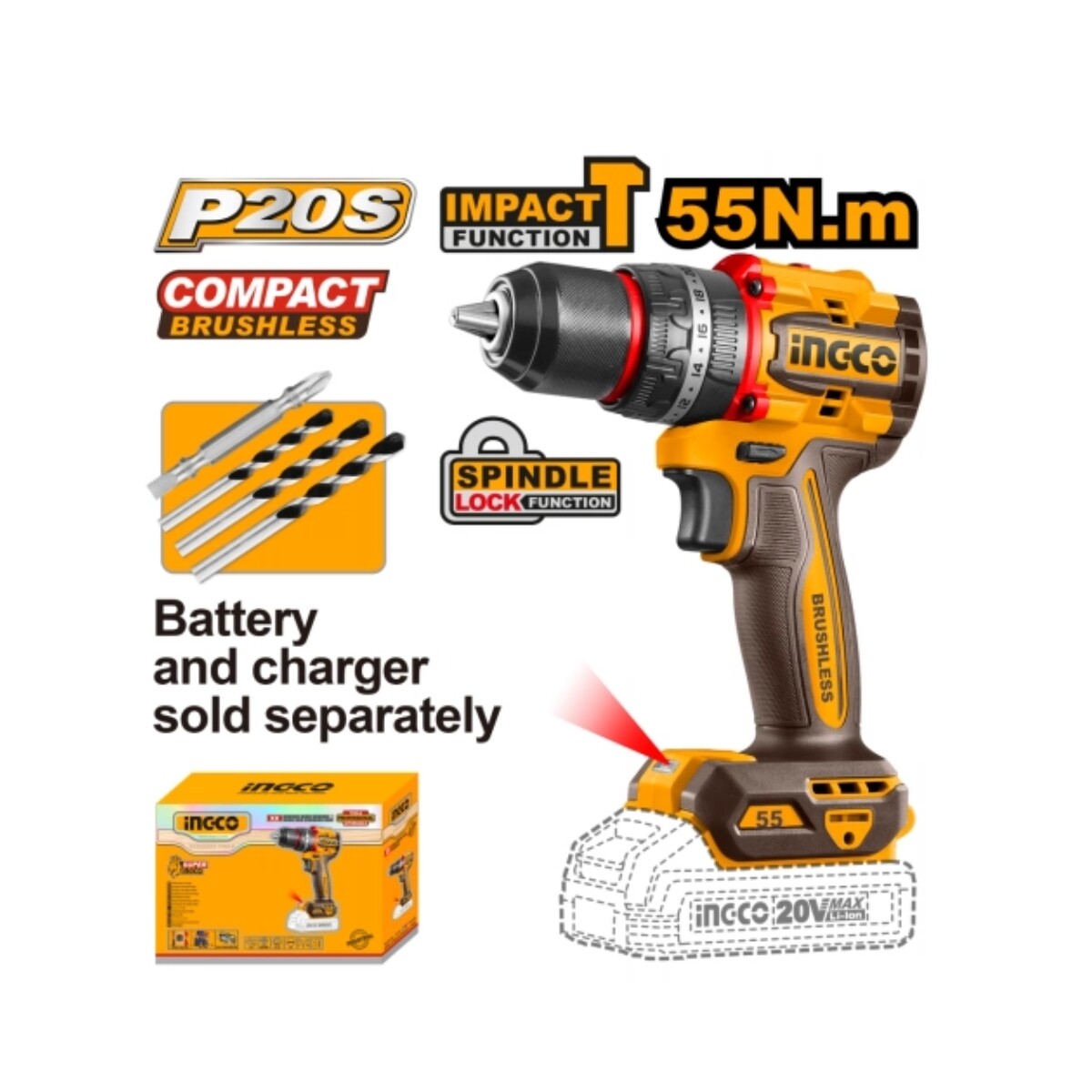 TALADRO ATORN. C/PERC A BAT 20V C/ ACCESORIOS, S/BAT Y S/CAR Taladro Atorn. C/perc A Bat 20v C/ Accesorios, S/bat Y S/car