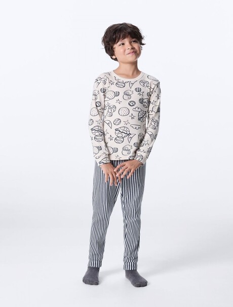 PIJAMA INFANTIL ESTAMPADO EN ALGODÓN BLANCO