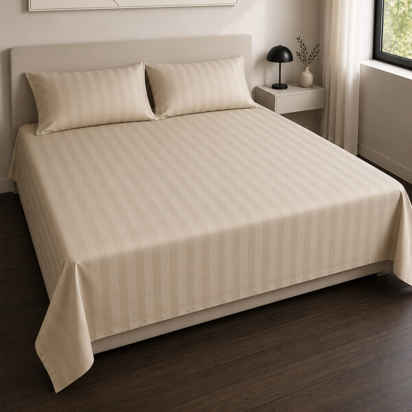 Juego de sábanas KING de tela a rayas Premium 400 hilos Beige