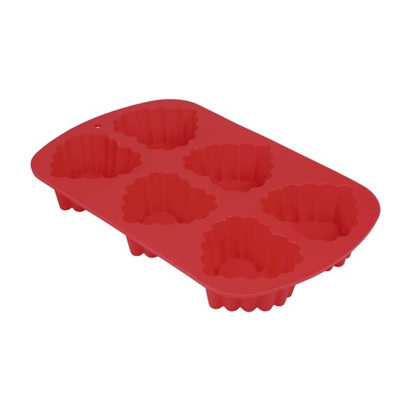 MOLDE DE SILICONA 6 CORAZONES CUPCAKES ROJO