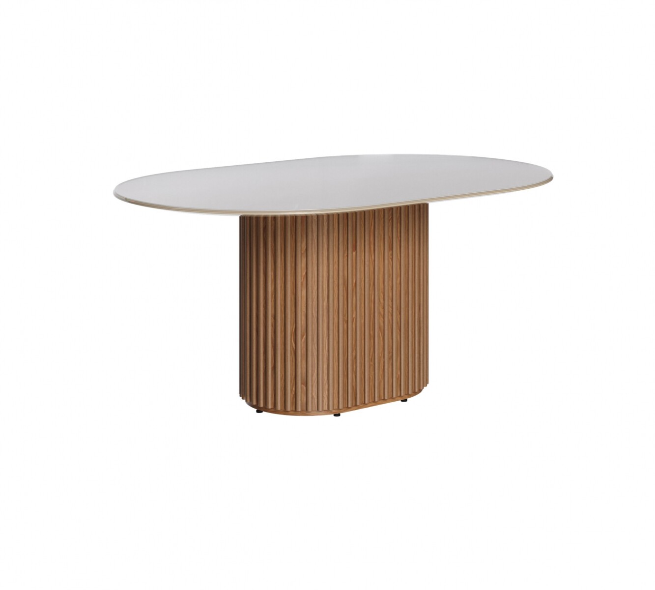 Mesa de Comedor Oval - Línea Manhattan - Vidrio - Blanco/Marrón 