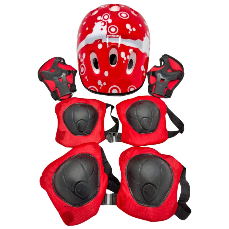 Set Casco, Rodillera y Coderas Rojo