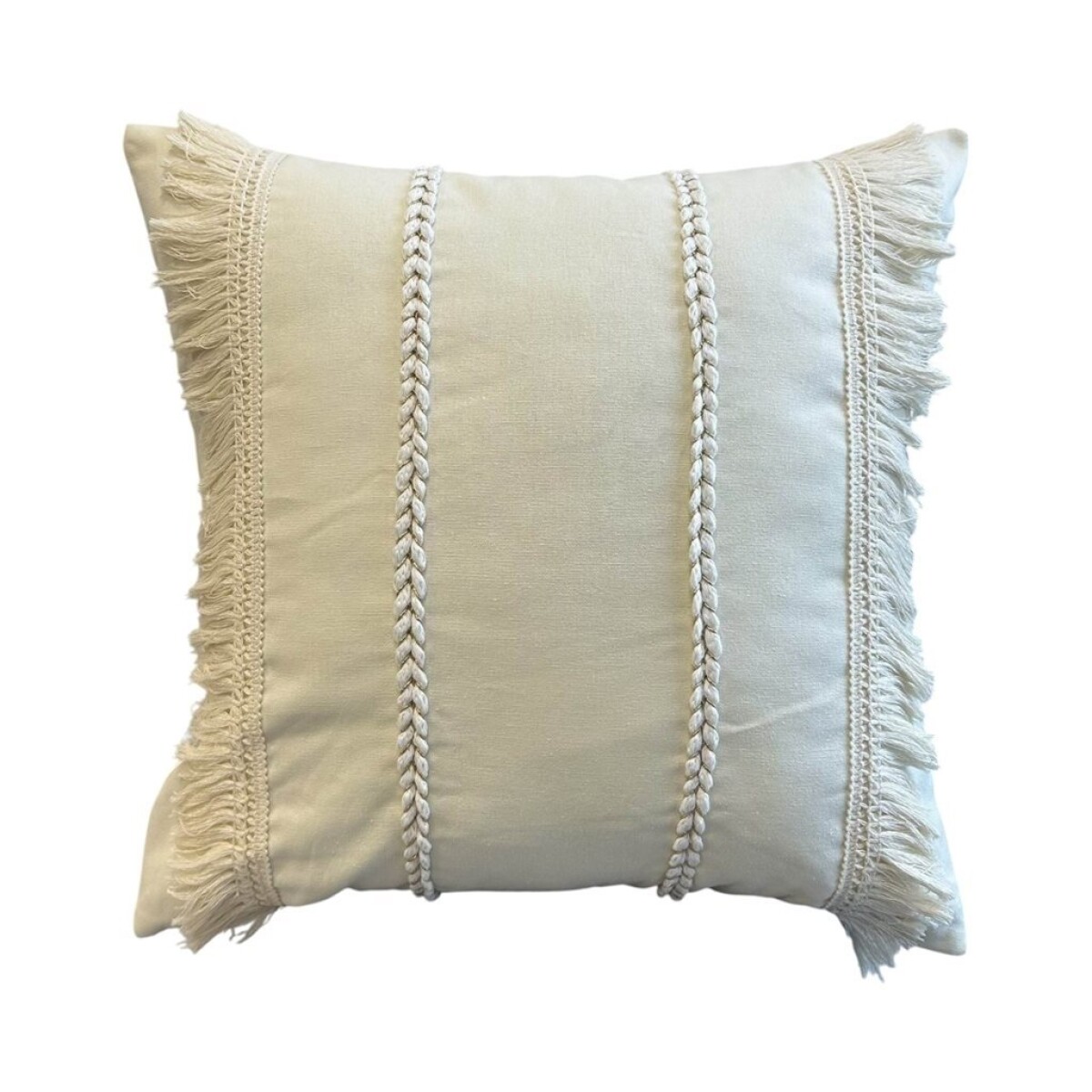 ALMOHADON TRENZAS Y FLECOS 45x45CM CREMA 