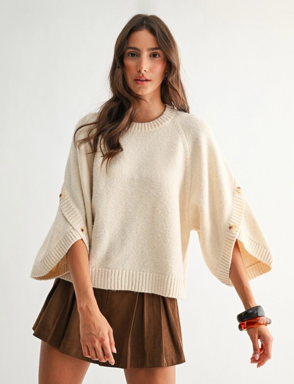 Buzo Dolman Tejido Con Botones BEIGE CLARO