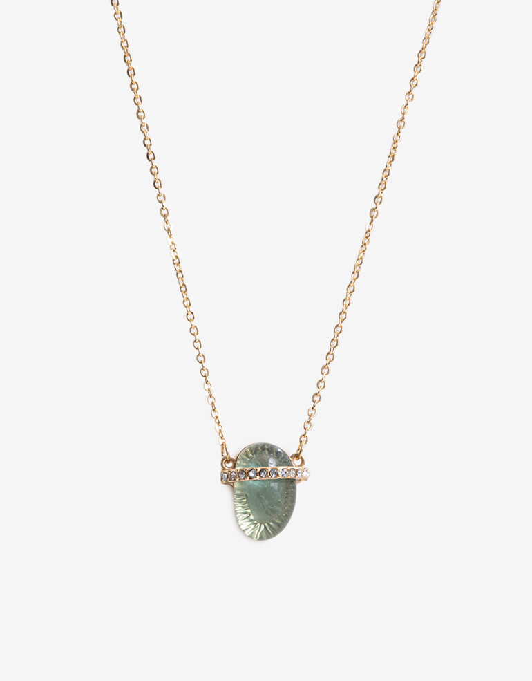 Cadena Corta con Dije Piedra Cadena Con Piedra Turmalina - Dorado