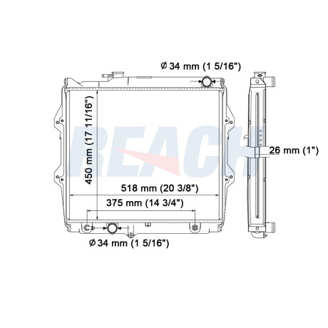 RADIADOR TOYOTA HILUX 4 RUNNER 97-99(51.8X45) REACH RADIADOR TOYOTA HILUX 4 RUNNER 97-99(51.8X45) REACH