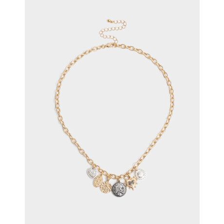 Collar Corto Multi Dijes De Medallones Dorado Burnish Gold