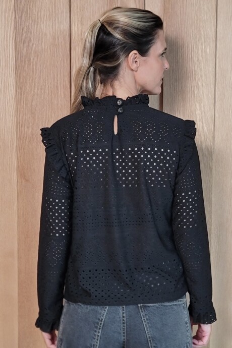 Polera Marina Broderie strech negro