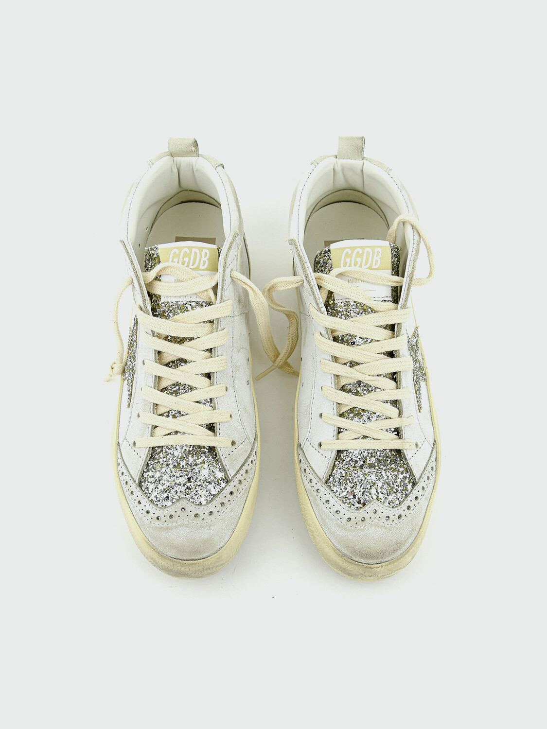 GOLDEN GOOSE - Zaptillas Mid Star con porpurina plateada 15647
