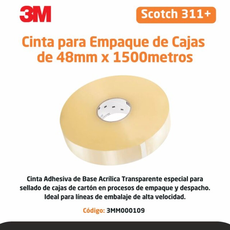 CINTA DE EMPAQUE SCOTCH 311+ 48mm x 1500m x 52Mic - 3M CINTA DE EMPAQUE SCOTCH 311+ 48mm x 1500m x 52Mic - 3M