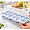 Cubetera para Hielo con Tapa y Base de Silicona 14 Cubos Celeste
