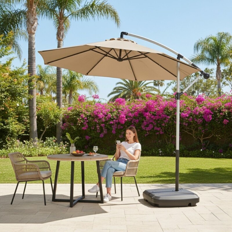 SOMBRILLA BEIGE C/BASE P/JARDIN 3M Unica