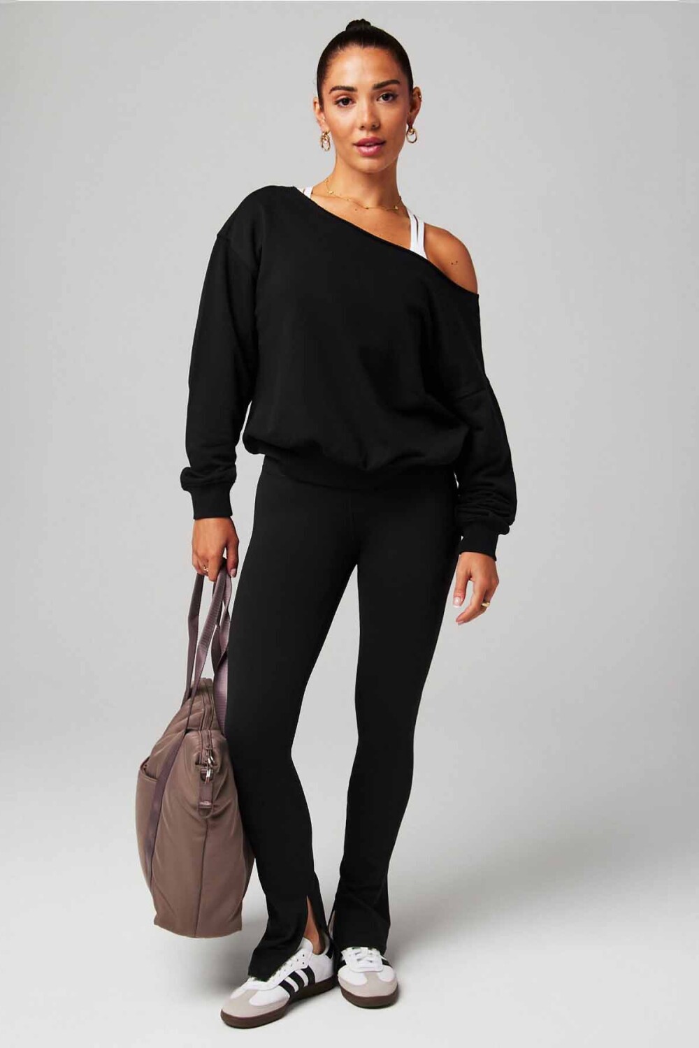 Polera Year Round Terry Off Shoulder Sweatshirt Mujer Black