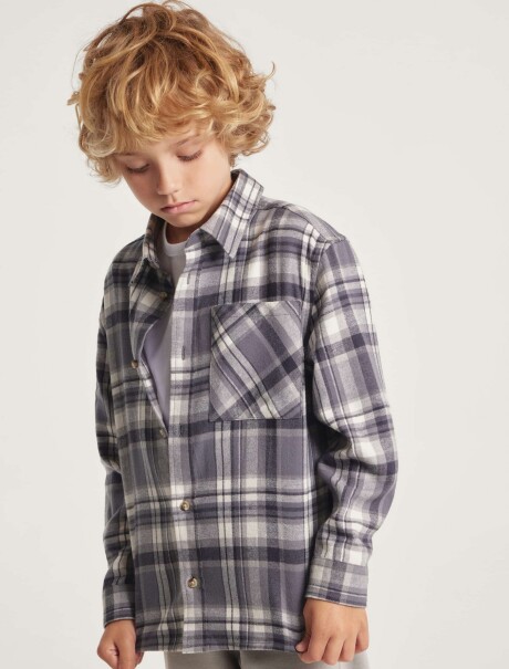 CAMISA DE FRANELA A CUADROS INFANTIL GRIS