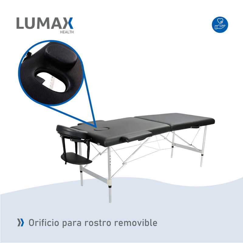 Camilla Portátil Profesional Lumax de Aluminio 185x60cm Negra