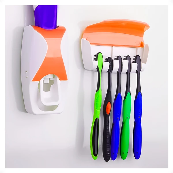 Dispensador Automático de Pasta Dental y Portacepillos Naranja