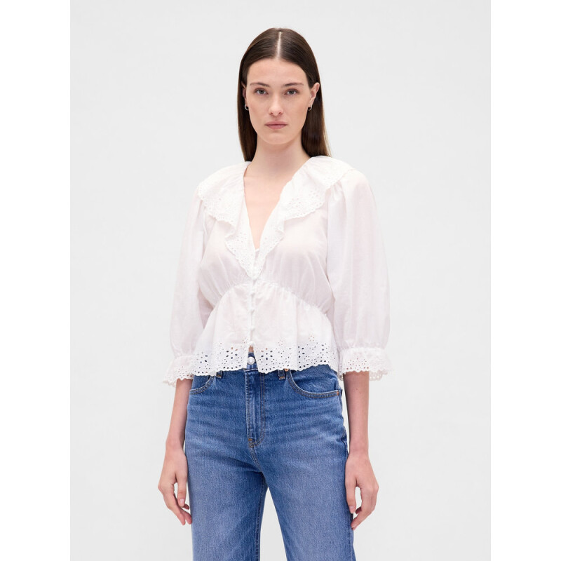 LS RUFFLE COLLAR TOP NEW OFF WHITE