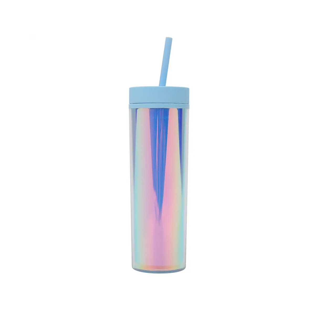 Vaso Tornasolado Con Sorbito - Celeste 