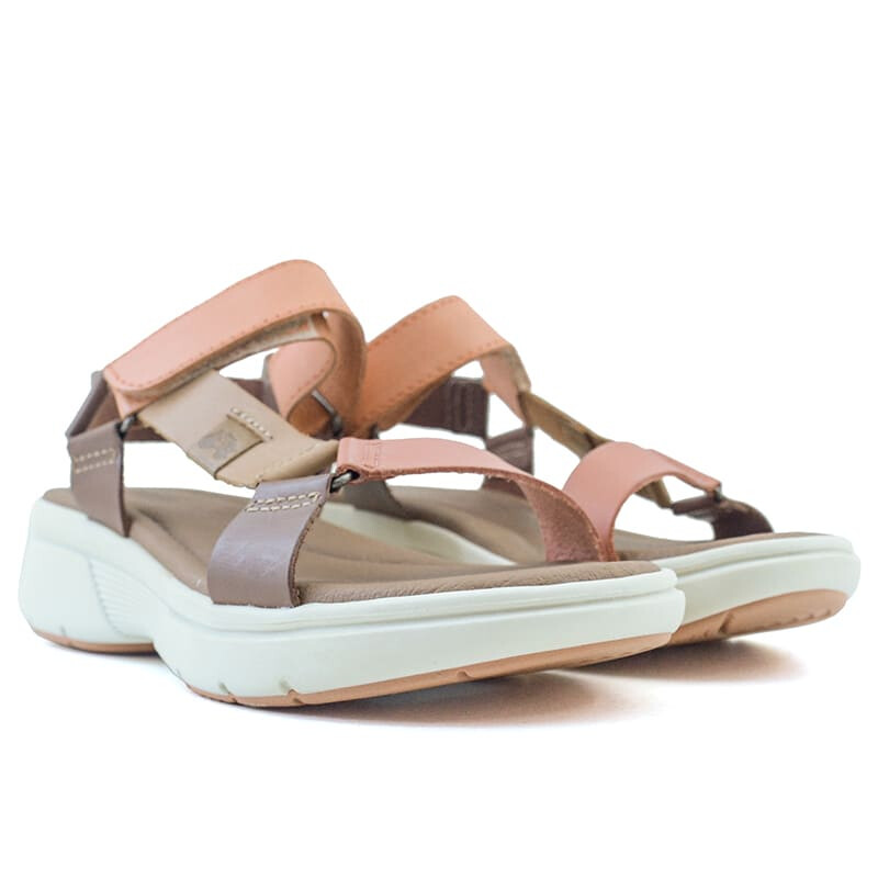 Sandalias Country Tiras con Velcro Suela Alta de Mujer - 24201 Marron Oscuro-beige