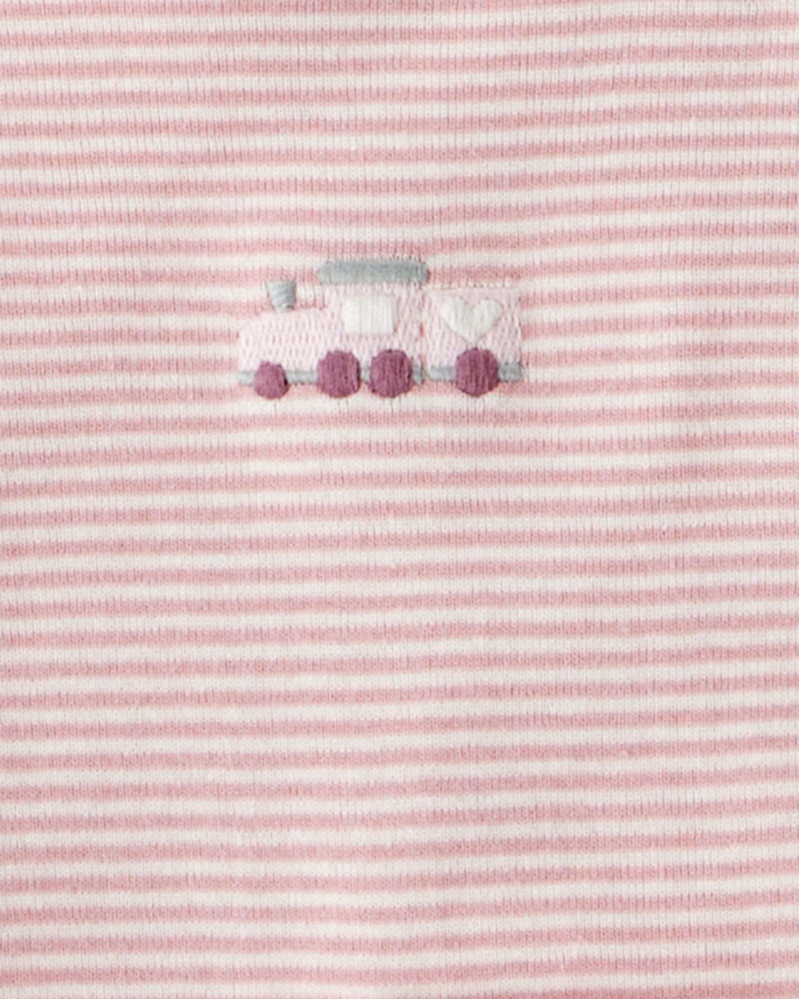 Set tres piezas de algodón, pantalón y dos bodies, rosados, diseño trenes Sin color