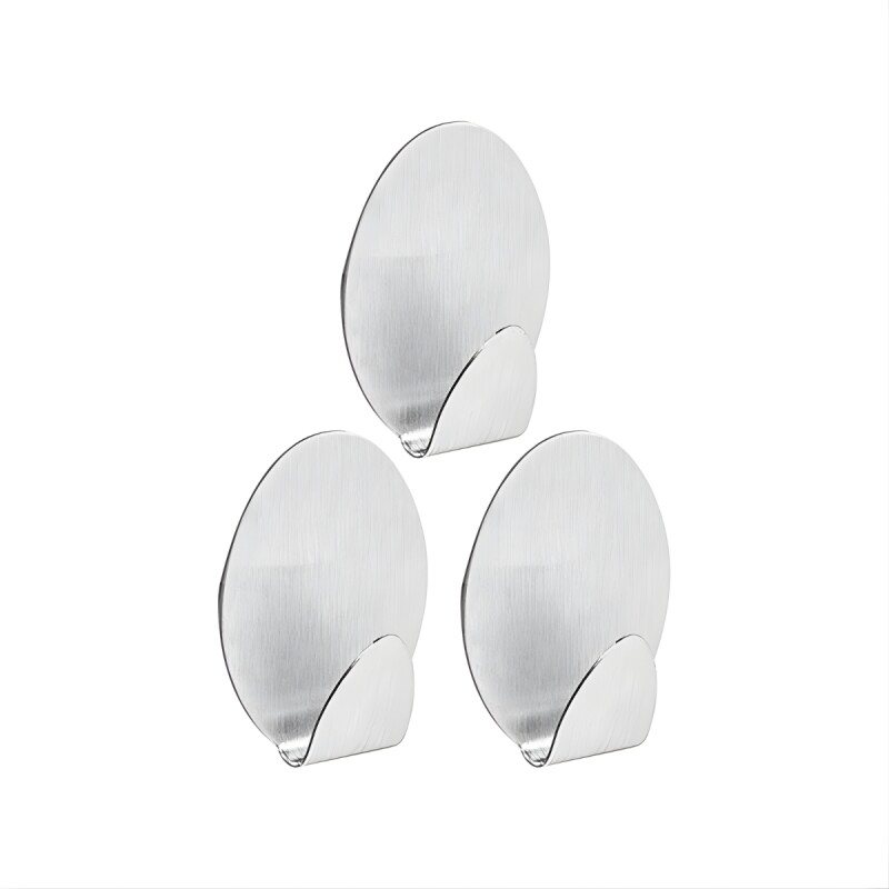 Gancho oval x3 metálico con adhesivo GRIS