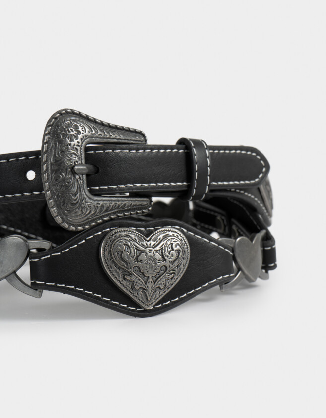 Cinturones y Fajas Cinturón Con Hebilla Corazones - Negro