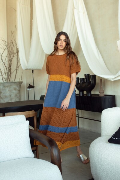 VESTIDO NEW LAVANDA Camel Y Azul