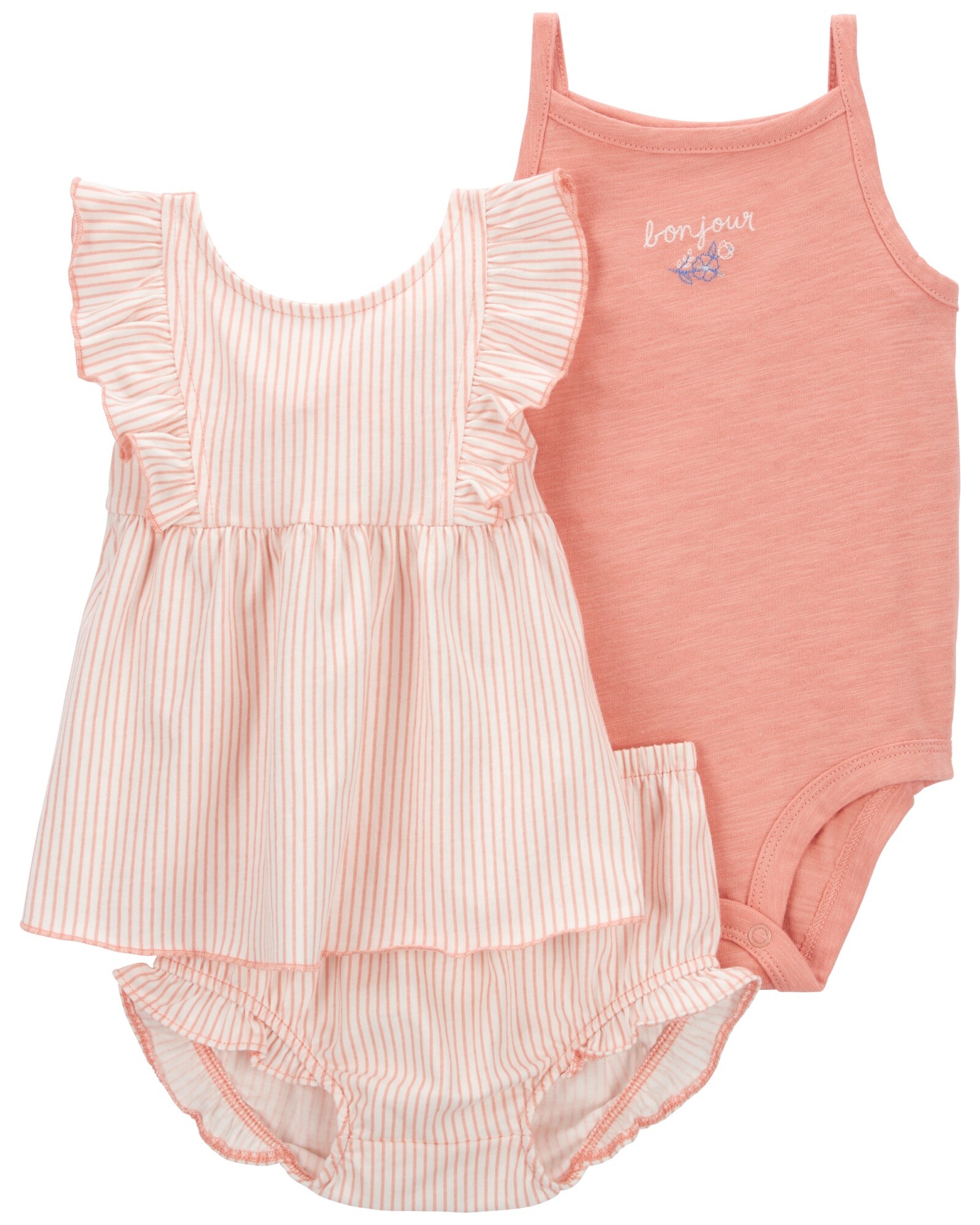 Set tres piezas de algodón, short, blusa y body rosados Sin color